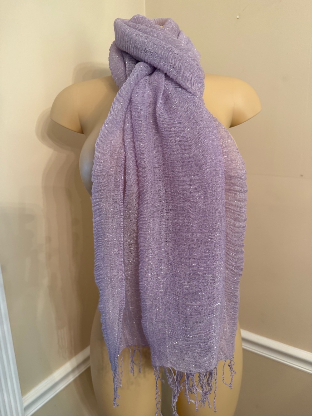Chico's Lavender Metallic Fringe Wrap